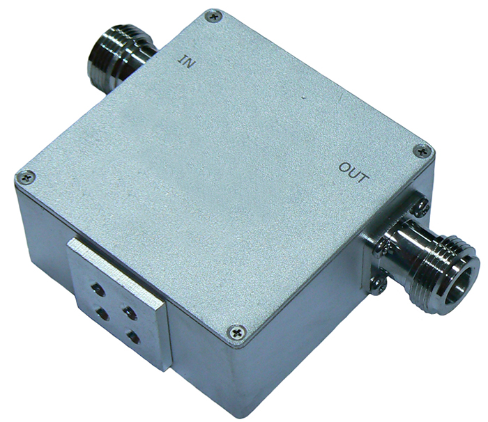 FM Radio coaxial isolator, 88-108 MHz, 500W, N-type female terminations, 0.8dB insertion loss – 60mm x 28mm,